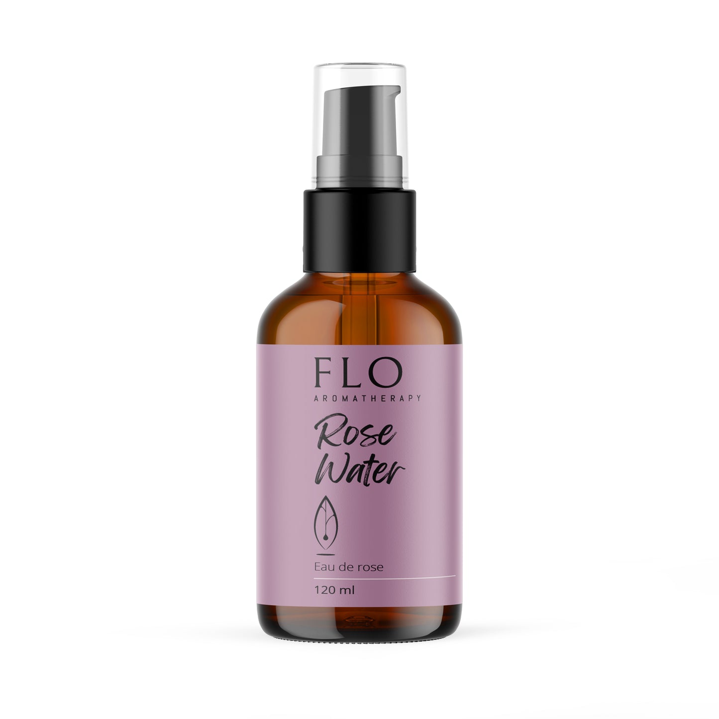 Bottle of Rose Water soothing floral mist on white background.